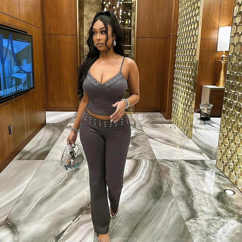 Bomblook K24ST096 Summer Fashion Solid Color Tank Top With High Waist Pants Cut Out Sexy New Design Two Piece Set Shapewear