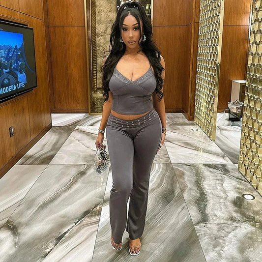 Bomblook K24ST096 Summer Fashion Solid Color Tank Top With High Waist Pants Cut Out Sexy New Design Two Piece Set Shapewear