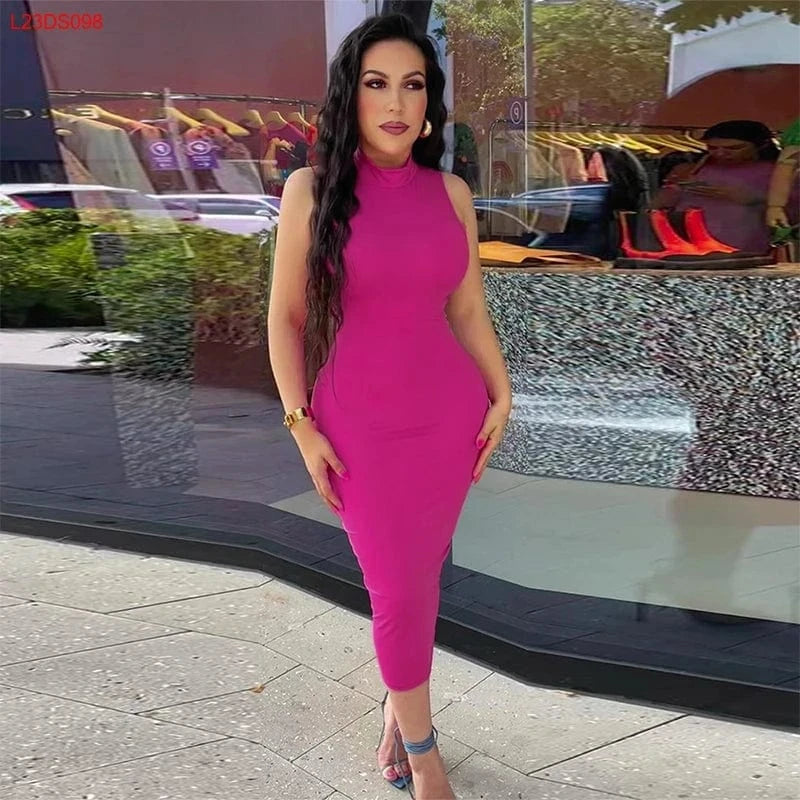 Bomblook L23DS098 2024 Summer Sleeveless Halter Dresses Women Casual Sexy Dress Maxi Dress