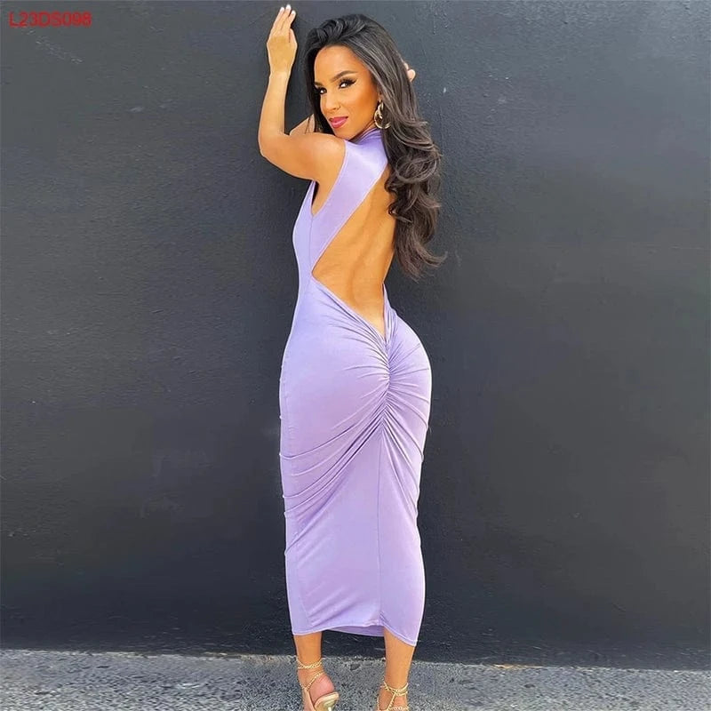 Bomblook L23DS098 2024 Summer Sleeveless Halter Dresses Women Casual Sexy Dress Maxi Dress