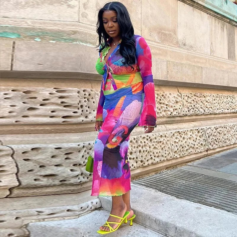 Bomblook L319ST Elegant Outfits Party Breasted Shirt Top Two Piece Set Loungewear Women Sets Women 2024 Two Piece Midi Skirt Set