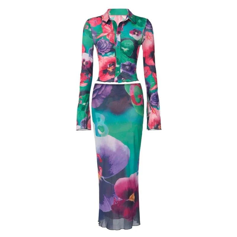 Bomblook L319ST Elegant Outfits Party Breasted Shirt Top Two Piece Set Loungewear Women Sets Women 2024 Two Piece Midi Skirt Set