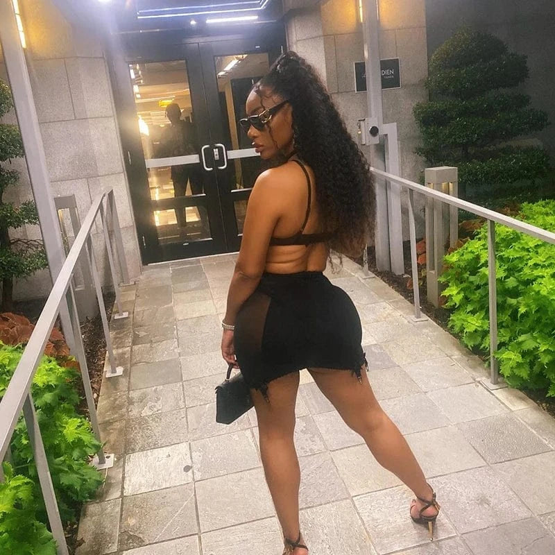 Bomblook M20882P Net Yarn Women Skirt 2024 New Arrival Solid Color Splice Sexy Mini Skirt See-through Streetwear