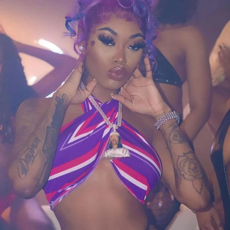 Bomblook  M21ST159  Sexy Halter  Women  Two Piece  Set 2024 New  Arrival  Spring And Summer Printed Halter Halter Short Top