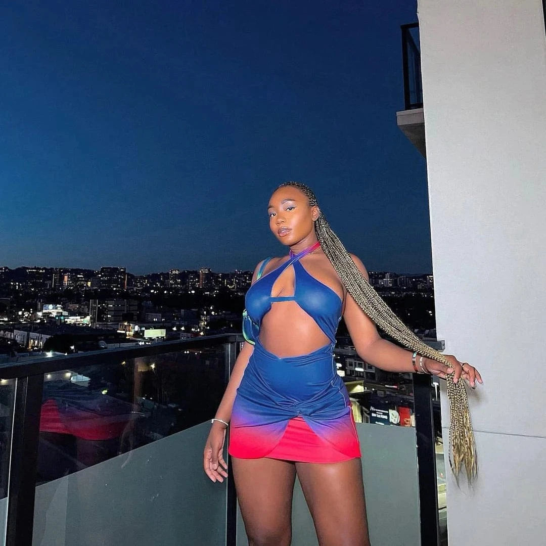 Bomblook Q21DS148 Sexy Hollow Women Mini Dress 2024 New Arrival Gradient Sleeveless Strapless Skinny Dress Fashion Streetwear