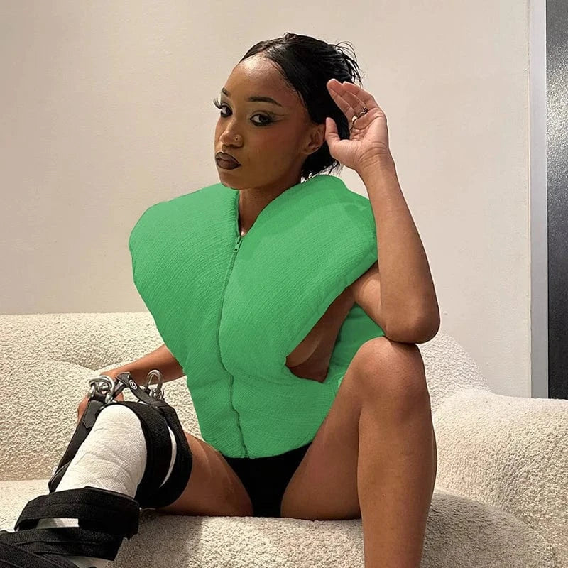 Bomblook Q23TP522 Fall Winter Streetwear Windproof Cotton Sleeveless Coat Drop Shoulder Vest Coat Lady Casual Wear