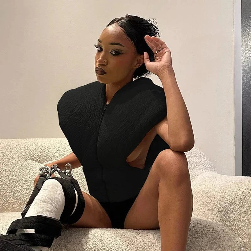 Bomblook Q23TP522 Fall Winter Streetwear Windproof Cotton Sleeveless Coat Drop Shoulder Vest Coat Lady Casual Wear