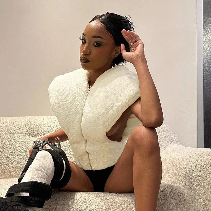 Bomblook Q23TP522 Fall Winter Streetwear Windproof Cotton Sleeveless Coat Drop Shoulder Vest Coat Lady Casual Wear