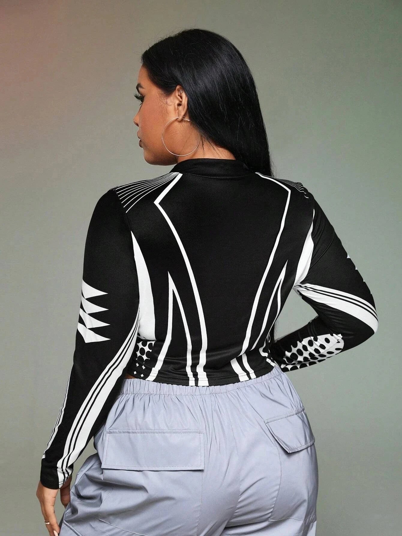 Bomblook Q23TP624 2024 Spring Motor Print Sexy Zipper Crop Top Women Streetwear Ladies Casual Y2K Patchwork Top