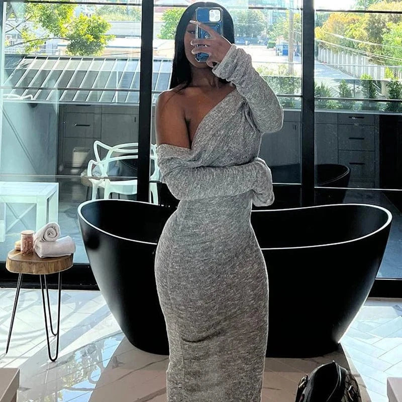 Bomblook R23DS056 Velvet Thick Outfits Solid Maxi Dresses Backless Women For Women Winter Dress 2024 Casual Dresses Sexy