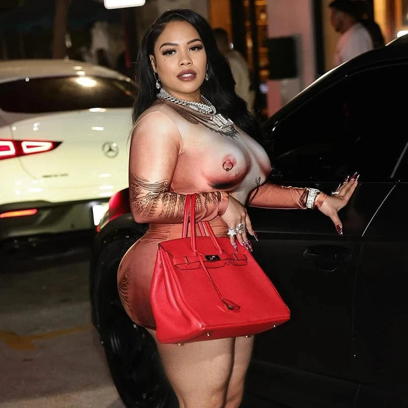 Bomblook R23DS160 New Printed Outfits Mini Dress 2024 Spring Sexy Dress Club Party Dress Women's Outfits