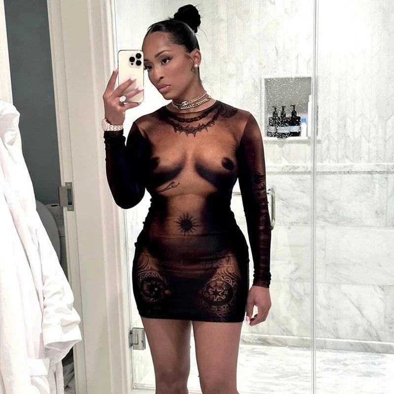 Bomblook R23DS160 New Printed Outfits Mini Dress 2024 Spring Sexy Dress Club Party Dress Women's Outfits