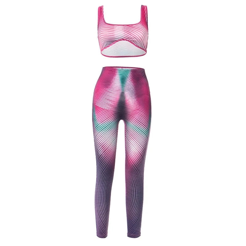 Bomblook R23ST033 Sporty Women's Set Sexy Print Color Blocking Sweatsuit Leggings Two Piece Pants Set Fall Outfits