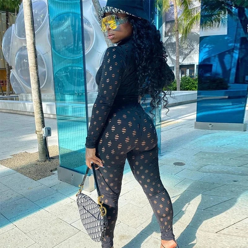 Bomblook Sexy Women's Jumpsuit 2024 New Arrival Long Sleeve Round Collar Solid Color Zipper Hole Overalls Fashion Streetwear