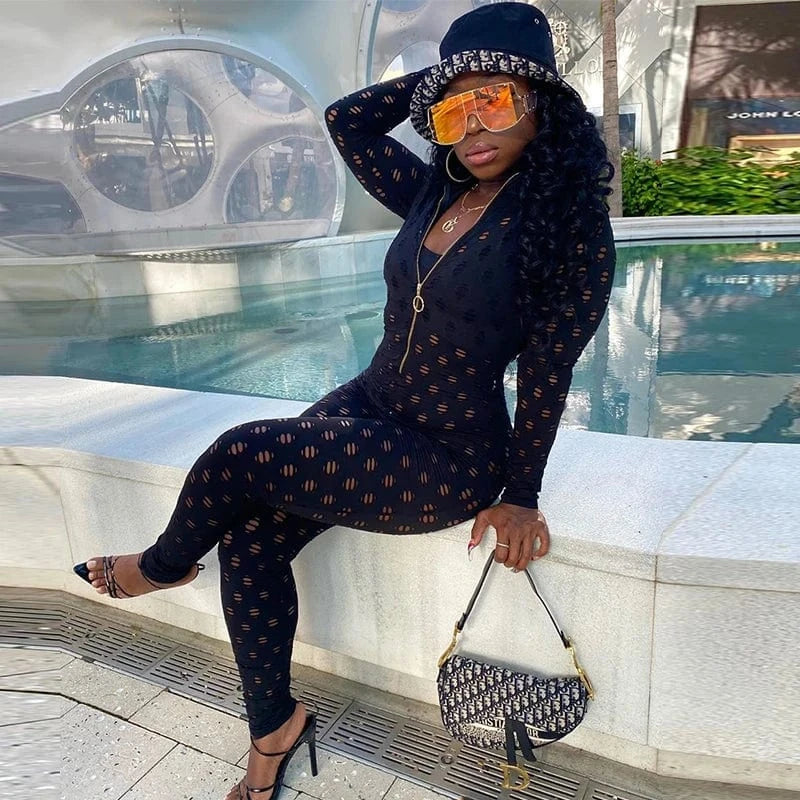 Bomblook Sexy Women's Jumpsuit 2024 New Arrival Long Sleeve Round Collar Solid Color Zipper Hole Overalls Fashion Streetwear