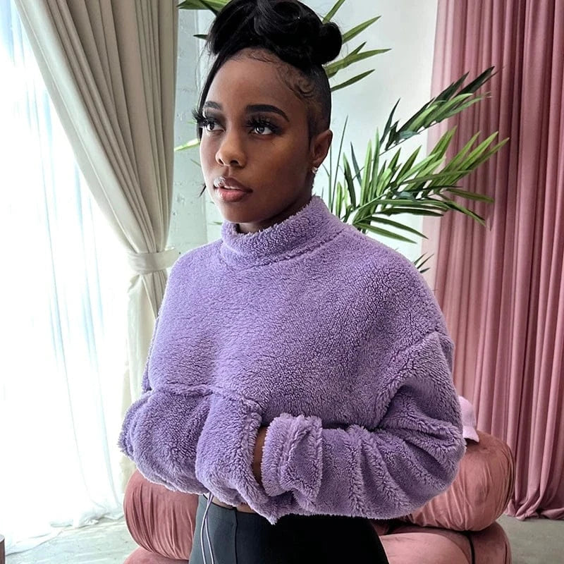 Bomblook X22TP550 2024 Hot Sale Fashion Home Indoor Winter Women's Cashmere Sweaters Solid Crop Top