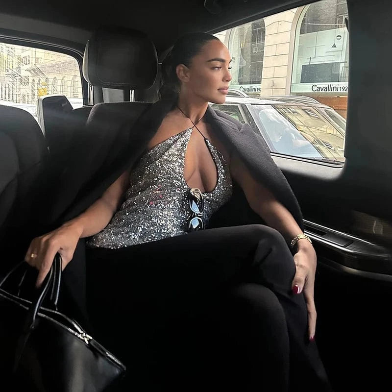 Bomblook Y23TP508 Fall Sequins Tank Top Clothes For Women Shiny Cami Tops Sexy Halter Women Seamless Tank Top