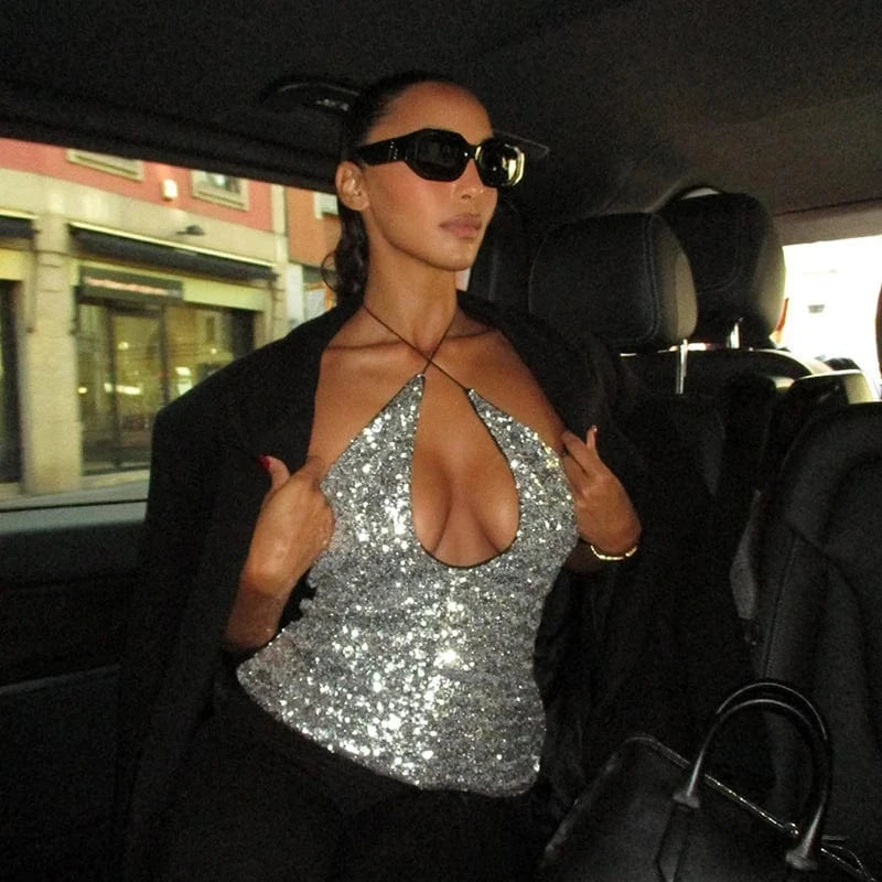 Bomblook Y23TP508 Fall Sequins Tank Top Clothes For Women Shiny Cami Tops Sexy Halter Women Seamless Tank Top