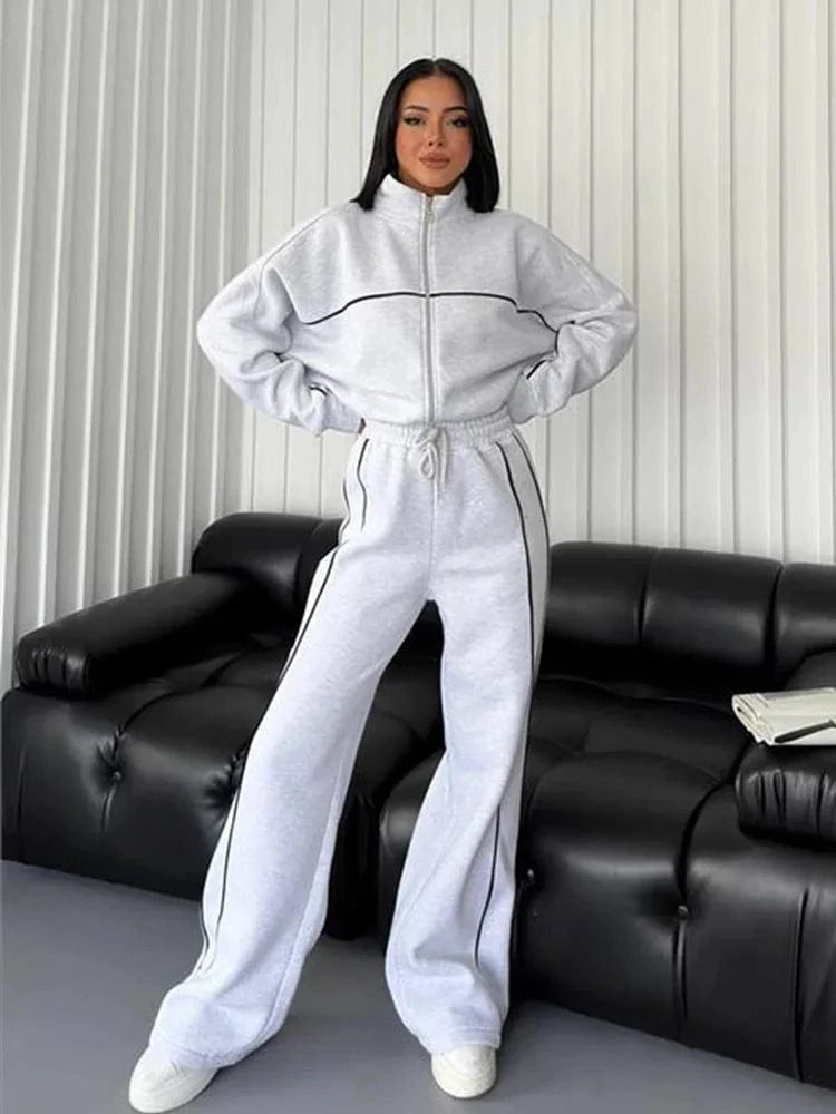 Bomblook Z1101ST01 New 2024 Casual Long Sleeve Zipper Cardigan Pants Tracksuit Sports Outfit Suit 2 piece Pants Set for Women