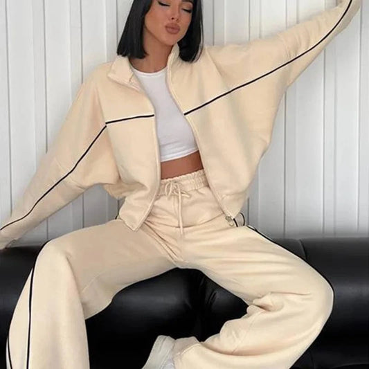 Bomblook Z1101ST01 New 2024 Casual Long Sleeve Zipper Cardigan Pants Tracksuit Sports Outfit Suit 2 piece Pants Set for Women