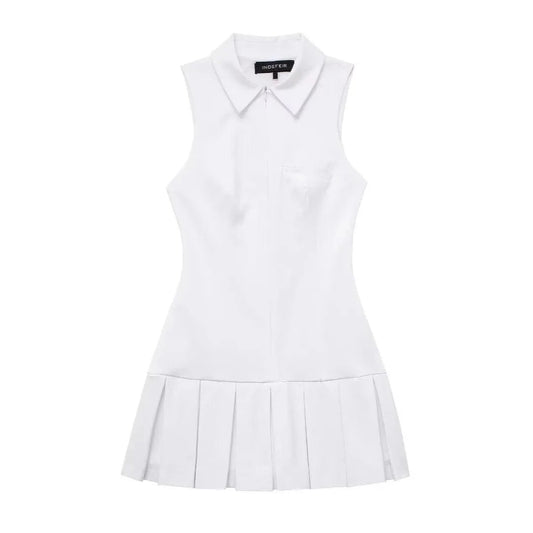 Bomblook Z703DS Summer  Elegant  Solid Color Short Shirt Dress Vintage Turn Down Collar Sleeveless Mini Dresses