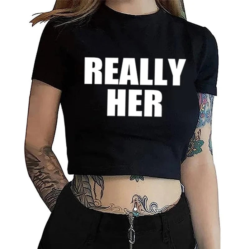 Bomblook Z808TP Top Selling Letter Pattern Printed Crew Neck Crop Top Selling Products 2024 Women Short Sleeve Top Streetwear