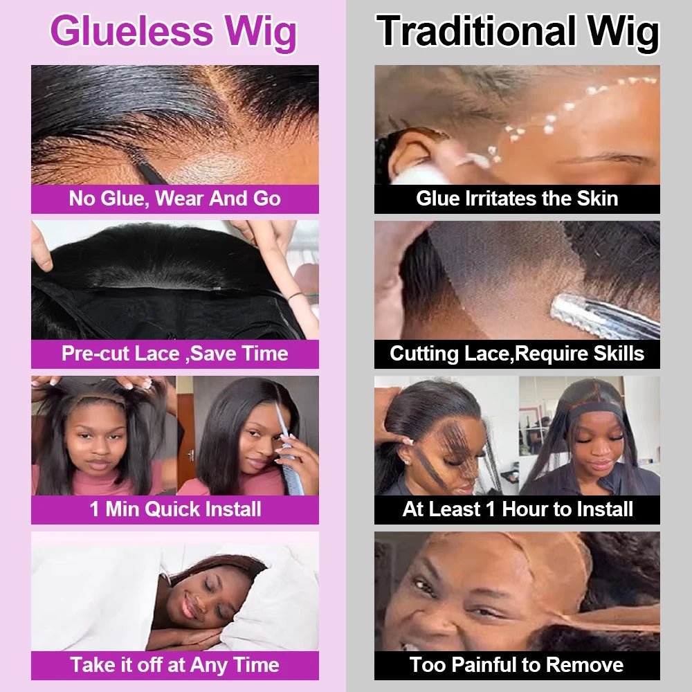 Bone Straight Glueless Bob Wig (10–16 Inch Options) - SN Wigs & More