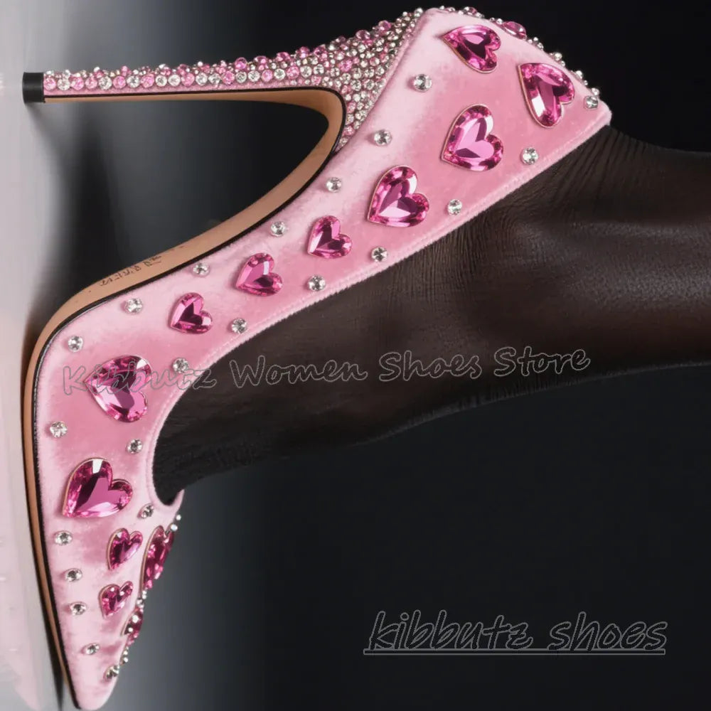 Bordered Rhinestone Pumps Crystal Women Shoes Glossy Slip-On Party Dress Fashion Concise Luxury Elegant Pointy Thin High Heels