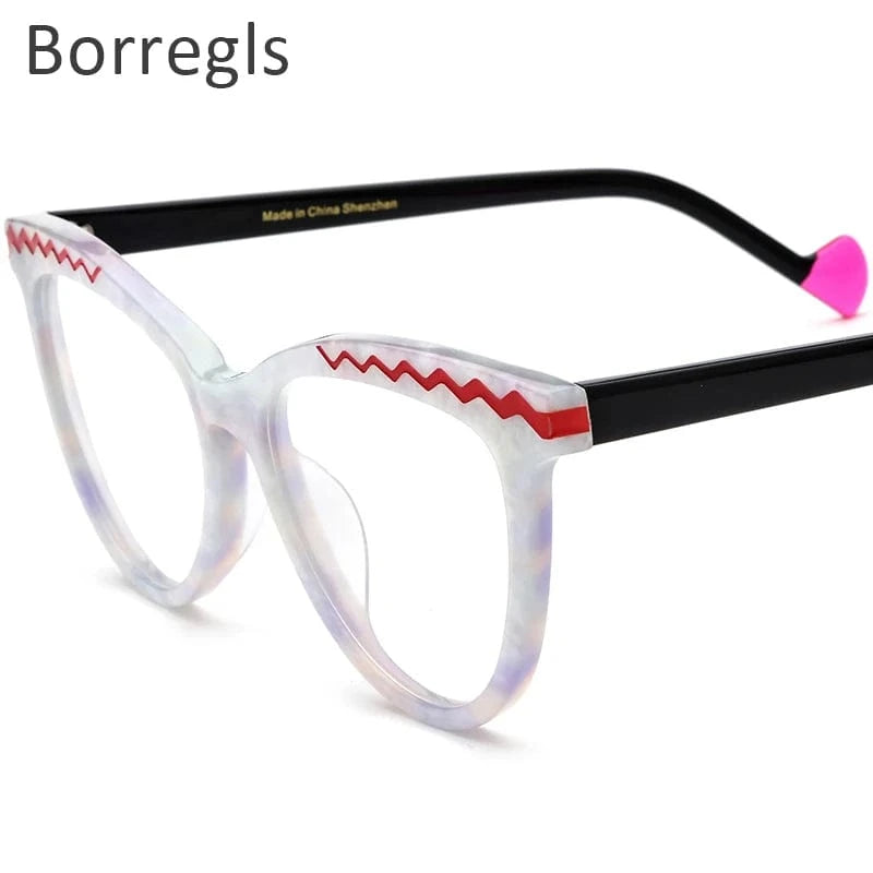 Borregls Acetate Cat Eye Glasses Frame 2024 New Trendy Eyeglasses Women Optical Prescription Spectacles Eyewear 19362
