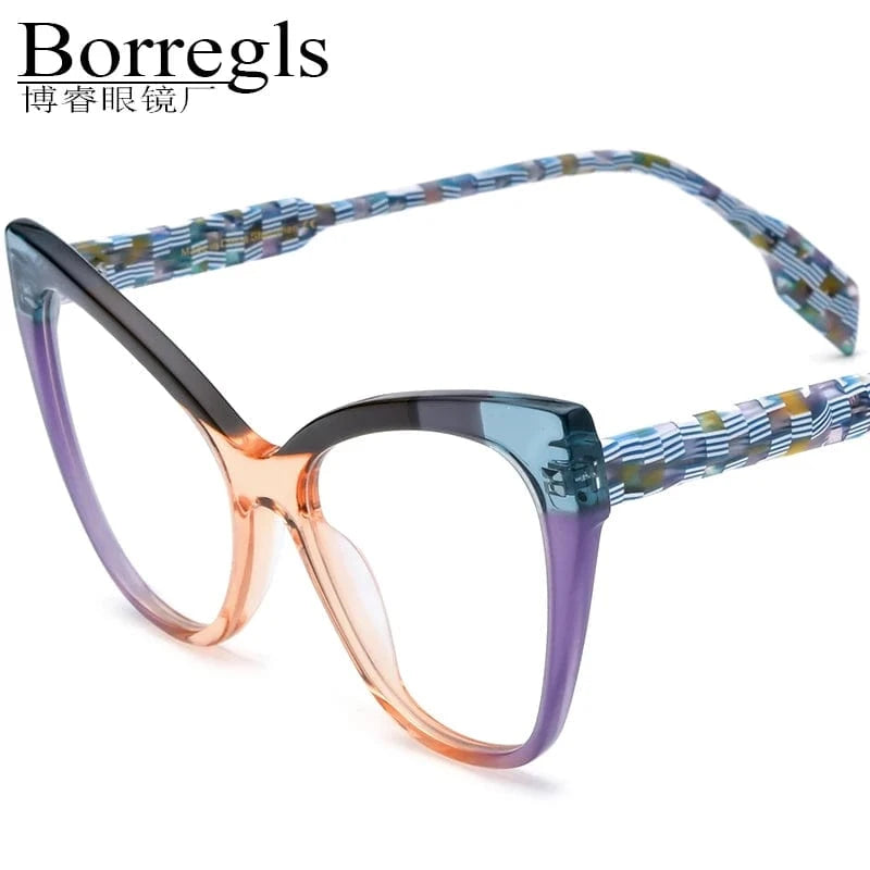 Borregls Acetate Cat Eye Glasses Frame Brand Designer Transparent Eyeglasses Frame Myopia Optical Eyewear 19251