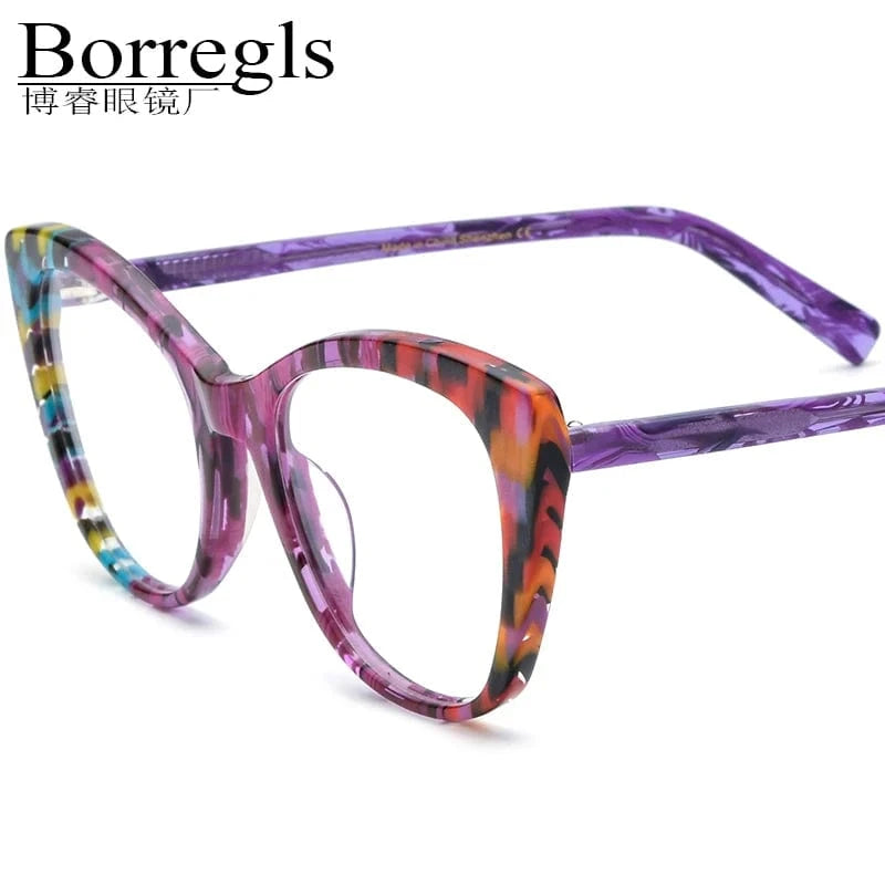 Borregls Acetate Cat Eye Glasses Frame Brand Designer Transparent Eyeglasses Frame Myopia Optical Eyewear 19327