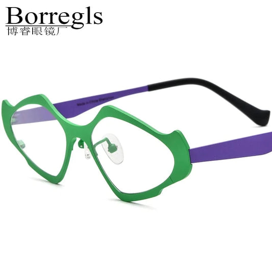 Borregls Colorful Pure Titanium Glasses Frame Women 2024 New Retro Cat Eye Optical Eyeglass Frames Men Spectacles Eyewear 185811