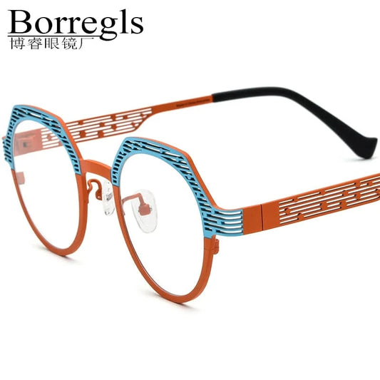 Borregls Colorful Pure Titanium Glasses Frame Women Vintage Retro Polygon Optical Eyeglass Frames Men Spectacles Eyewear 185815