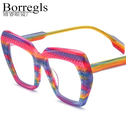 Borregls Hollow Acetate Glasses Frame Matte Vintage Cat Eye Eyeglasses Women Optical  Spectacles Eyewear 19264
