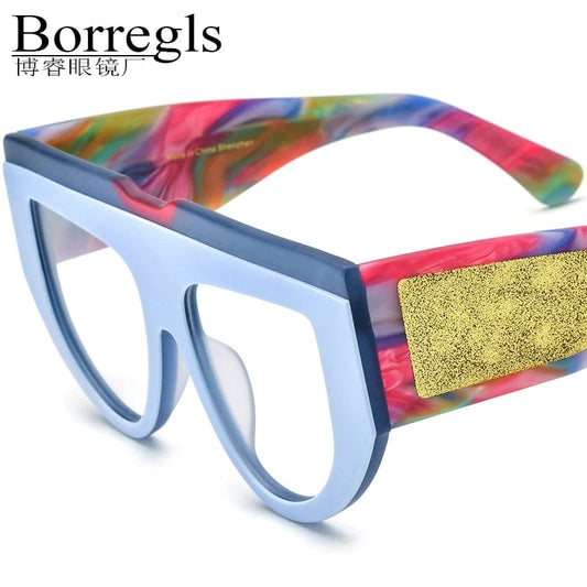 Borregls Multicolor Acetate Glasses Frame Women 2024 Fashion Big Cat Eye Eyeglasses Optical Spectacles Vintage Man Eyewear 19367
