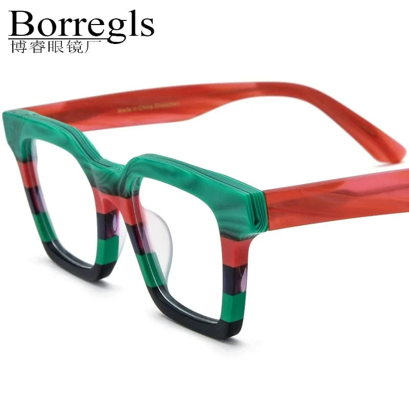 Borregls Multicolor Matte Acetate Glasses Frame Women 2024 Fashion Square Eyeglasses Optical Spectacles Man Retro Eyewear 19371