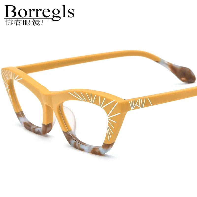 Borregls Splice Acetate Cat Eye Glasses Frame Women Brand Designer High Quality Cateye Eyeglass Optical Spectacles Eyewear 19344