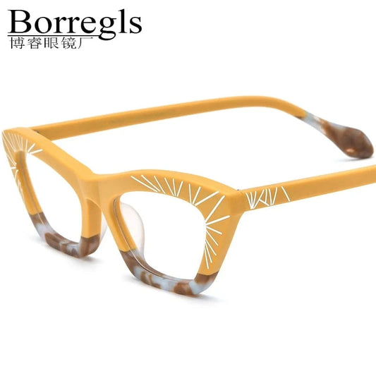 Borregls Splice Acetate Cat Eye Glasses Frame Women Brand Designer High Quality Cateye Eyeglass Optical Spectacles Eyewear 19344