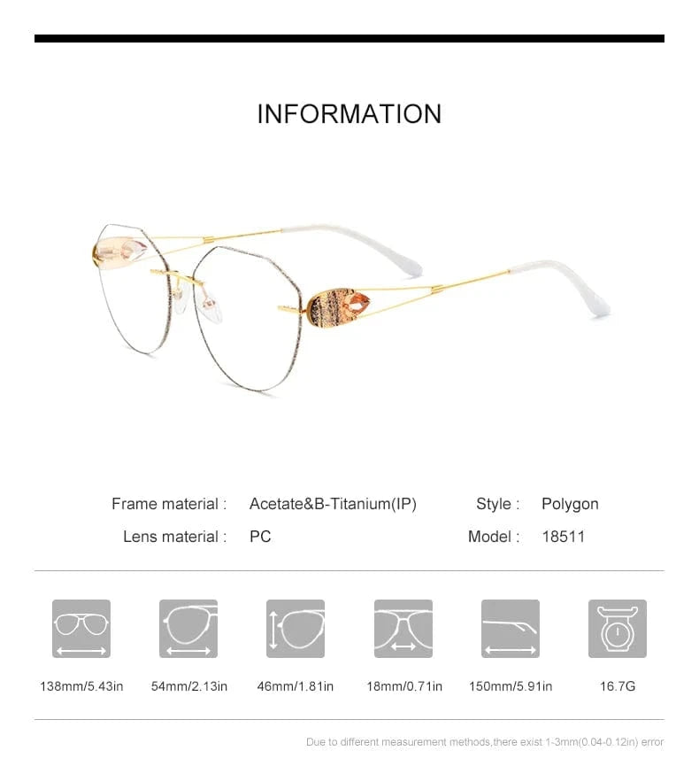 Borregls Wire Titanium Rimless Glasses Women Ultralight Luxury Diamond Trim Optical Eyeglasses Frame Eyewear
