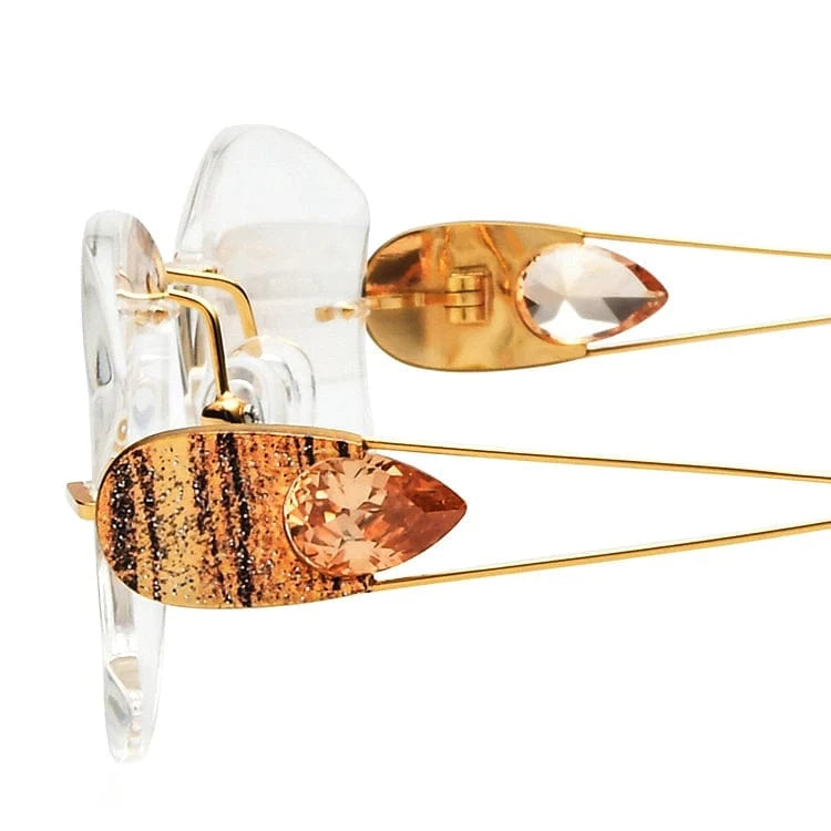 Borregls Wire Titanium Rimless Glasses Women Ultralight Luxury Diamond Trim Optical Eyeglasses Frame Eyewear