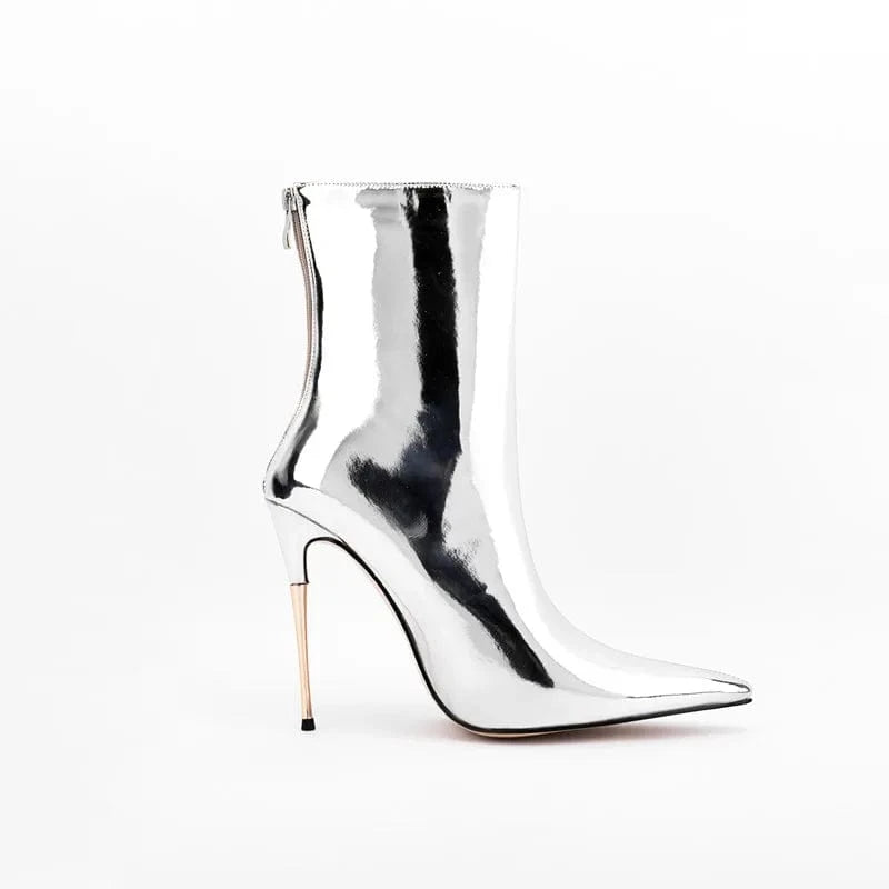 Bota Feminina 2022 Ladies Fashion Metallic Casual Shoes Women Mirror Leather Pointy Toe Stiletto Heels Short Boots Ankle Booties