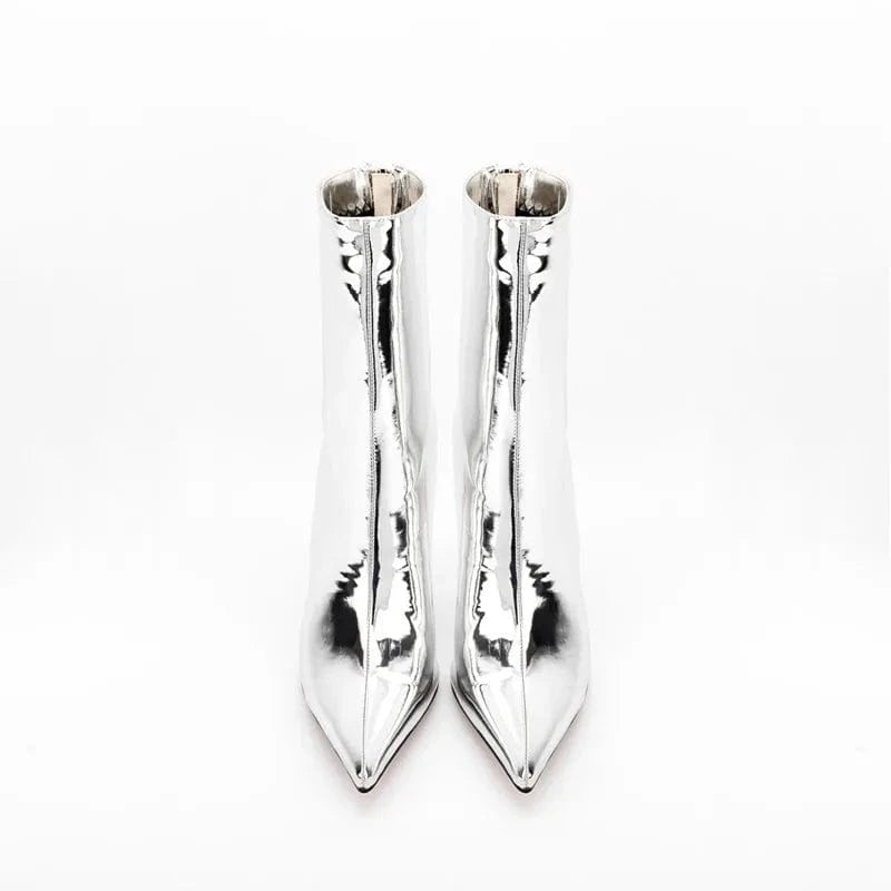 Bota Feminina 2022 Ladies Fashion Metallic Casual Shoes Women Mirror Leather Pointy Toe Stiletto Heels Short Boots Ankle Booties