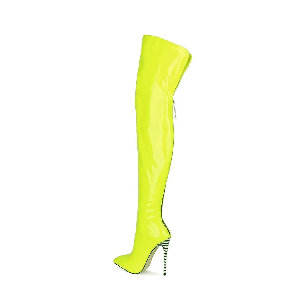 Botas Altas Fashion Designer Women Jelly Autumn Winter Long Boots Ladies Pointed Toe Thin High Heel Party Dress Thigh High Boots