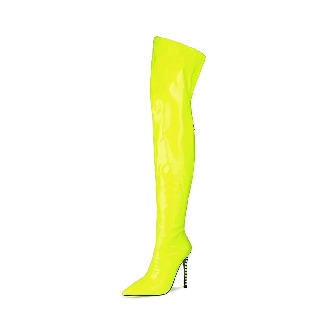 Botas Altas Fashion Designer Women Jelly Autumn Winter Long Boots Ladies Pointed Toe Thin High Heel Party Dress Thigh High Boots
