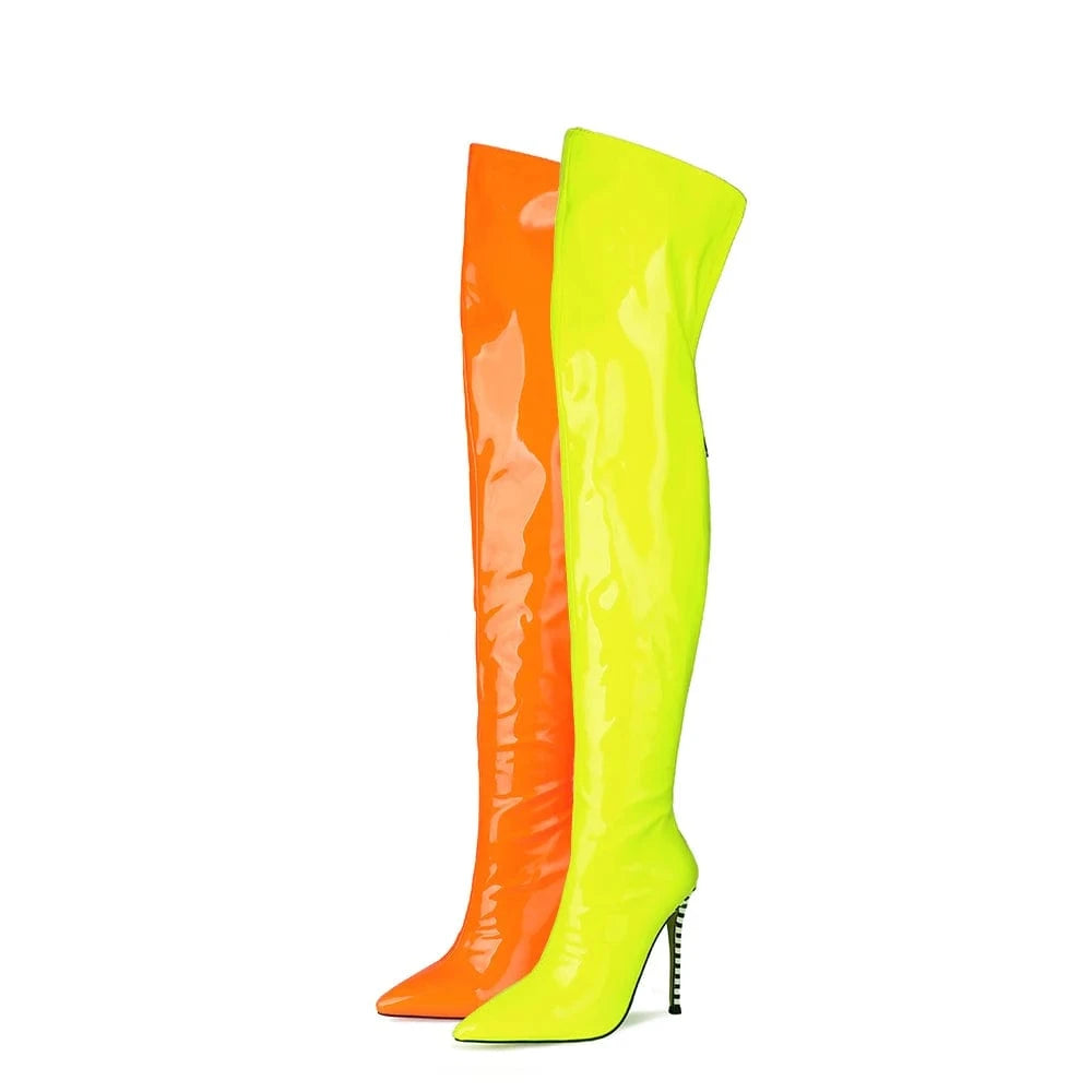 Botas Altas Fashion Designer Women Jelly Autumn Winter Long Boots Ladies Pointed Toe Thin High Heel Party Dress Thigh High Boots