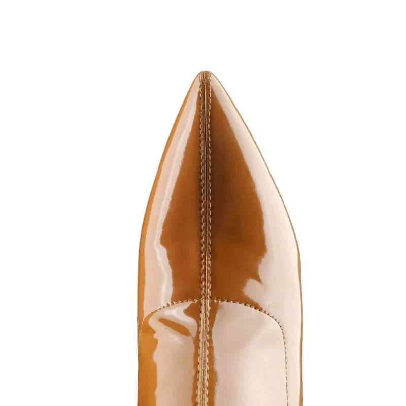 Botas Altas Luxury Design Ladies Over Knee Long Boots Patent Leather Pointy Toe Wedge Heel Elastic Thigh High Boots For Women