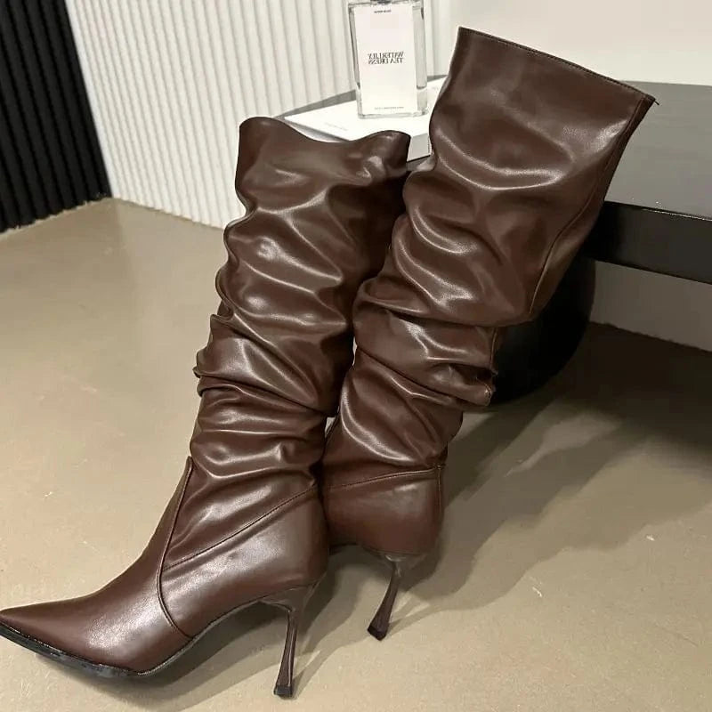 Botas De Invierno Knee HIgh Newest Sepatu Stiletto Heel Ladies Fashion Boots for Woman