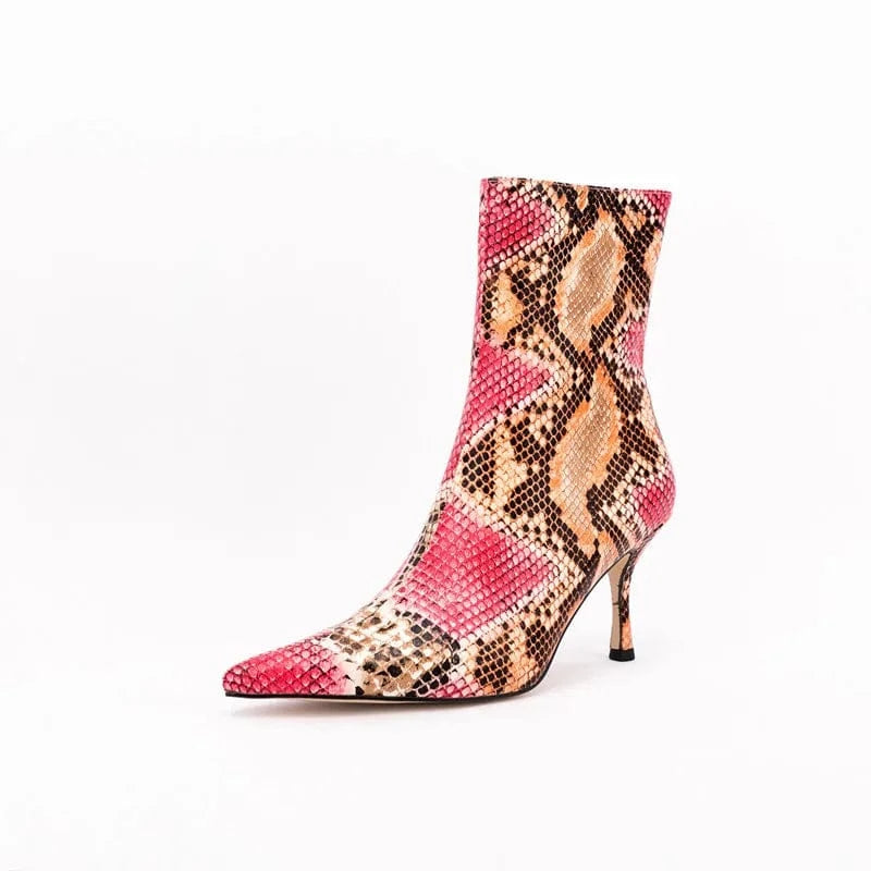 Bottes Femme Fashion Designer Embossed Pu Ladies Pointy Toe Thin Heel Short Boots Women Kitten Heel Ankle Booties