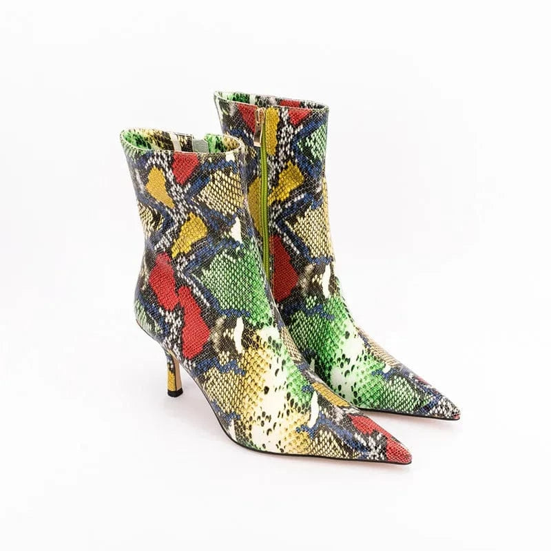 Bottes Femme Fashion Designer Embossed Pu Ladies Pointy Toe Thin Heel Short Boots Women Kitten Heel Ankle Booties