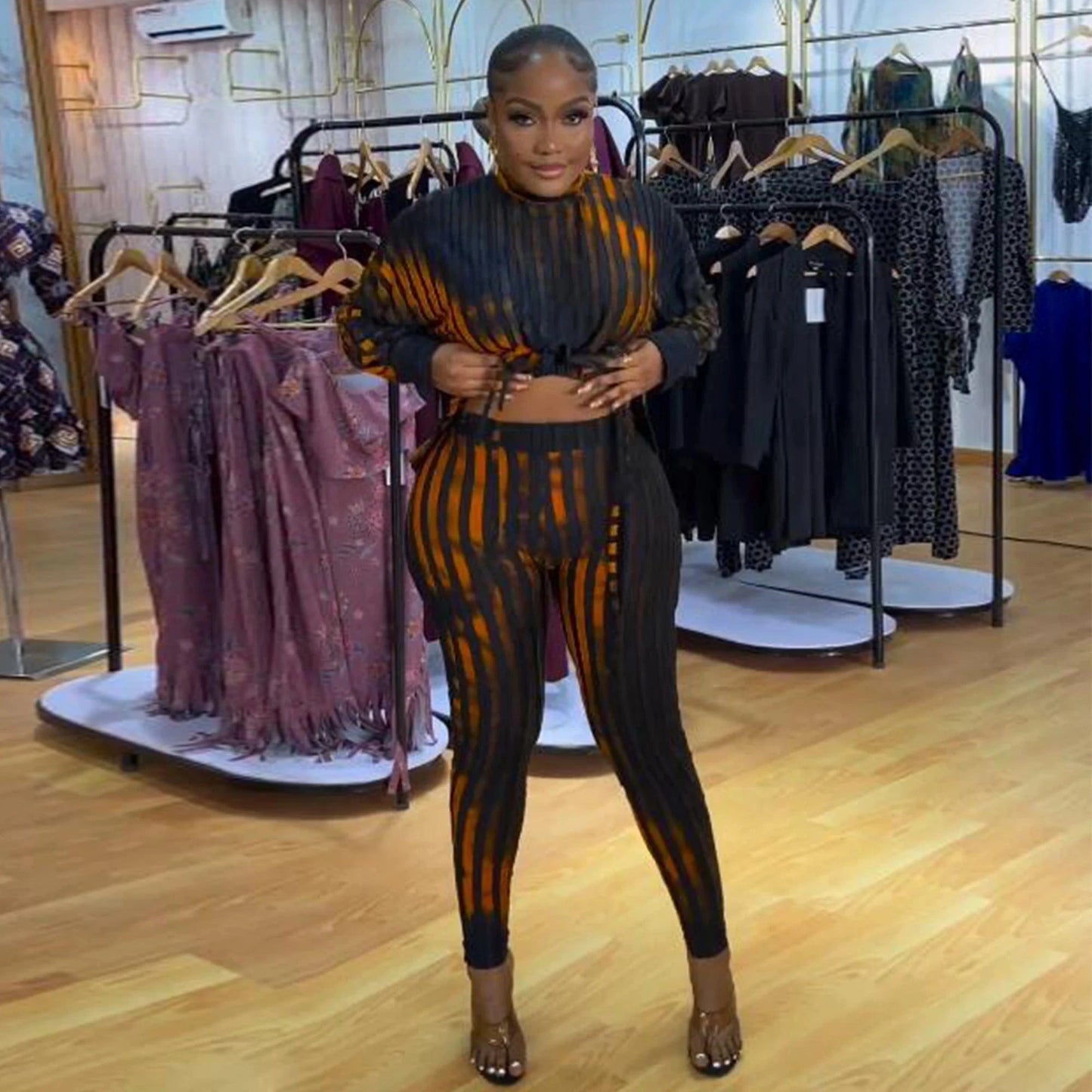 Boutique fall clothes women casual two piece printed set outfit for ladies